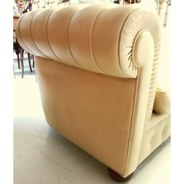 DIVANO 3 posti CHESTERFIELD anni 70 PELLE AVORIO capitonnè VINTAGE LEATHER SOFA