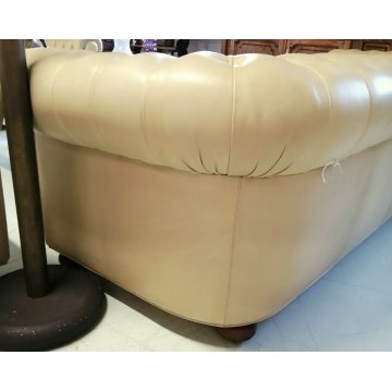 DIVANO 3 posti CHESTERFIELD anni 70 PELLE AVORIO capitonnè VINTAGE LEATHER SOFA