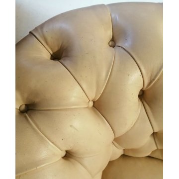 DIVANO 3 posti CHESTERFIELD anni 70 PELLE AVORIO capitonnè VINTAGE LEATHER SOFA