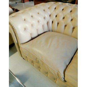 DIVANO 2 posti CHESTERFIELD anni 70 PELLE AVORIO capitonnè VINTAGE LEATHER SOFA