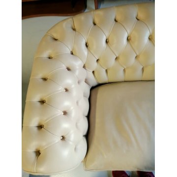 DIVANO 2 posti CHESTERFIELD anni 70 PELLE AVORIO capitonnè VINTAGE LEATHER SOFA