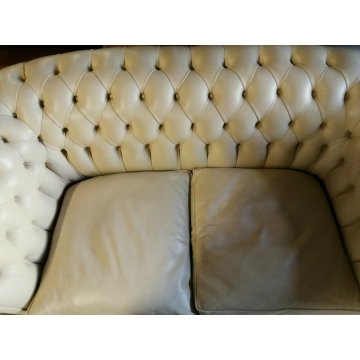 DIVANO 2 posti CHESTERFIELD anni 70 PELLE AVORIO capitonnè VINTAGE LEATHER SOFA