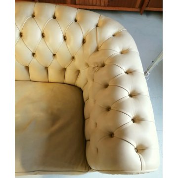 DIVANO 2 posti CHESTERFIELD anni 70 PELLE AVORIO capitonnè VINTAGE LEATHER SOFA