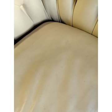 DIVANO 2 posti CHESTERFIELD anni 70 PELLE AVORIO capitonnè VINTAGE LEATHER SOFA