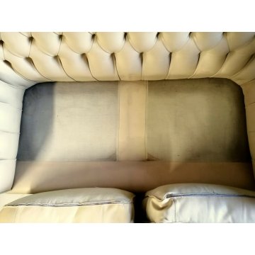 DIVANO 2 posti CHESTERFIELD anni 70 PELLE AVORIO capitonnè VINTAGE LEATHER SOFA