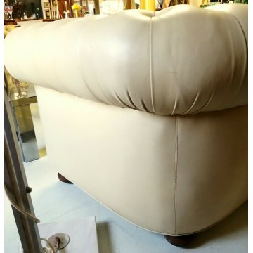 DIVANO 2 posti CHESTERFIELD anni 70 PELLE AVORIO capitonnè VINTAGE LEATHER SOFA