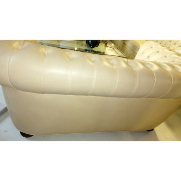 DIVANO 2 posti CHESTERFIELD anni 70 PELLE AVORIO capitonnè VINTAGE LEATHER SOFA