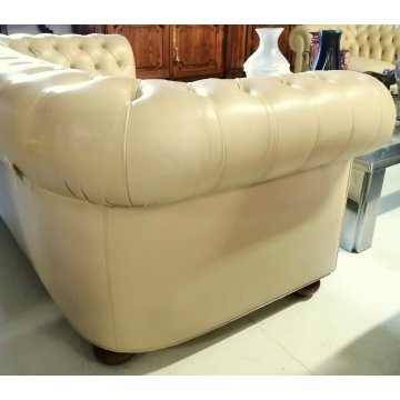 DIVANO 2 posti CHESTERFIELD anni 70 PELLE AVORIO capitonnè VINTAGE LEATHER SOFA