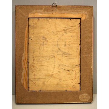  ANTICO QUADRO RITRATTO BIMBA OLIO TAVOLA FANCIULLA CORNICE ROSSO ORO FOGLIE 