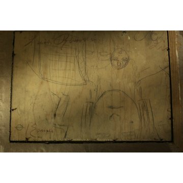  ANTICO QUADRO RITRATTO BIMBA OLIO TAVOLA FANCIULLA CORNICE ROSSO ORO FOGLIE 