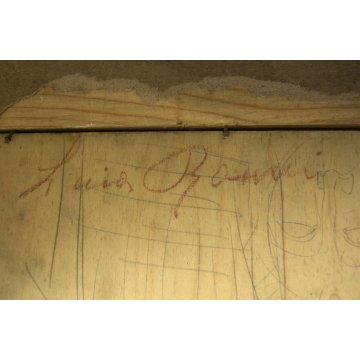  ANTICO QUADRO RITRATTO BIMBA OLIO TAVOLA FANCIULLA CORNICE ROSSO ORO FOGLIE 