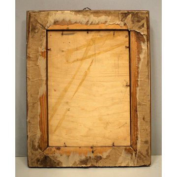 ANTICO QUADRO RITRATTO BIMBO OLIO TAVOLA SCUGNIZZO CORNICE ROSSO ORO FOGLIE  