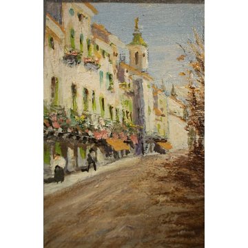 ANTICO OLIO QUADRO F.Orsini PAESAGGIO VEDUTA Belgirate LUNGOLAGO VIALE ALBERATO 