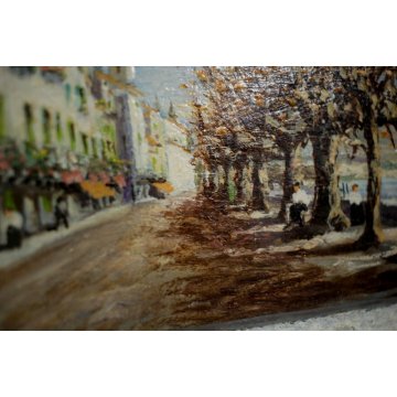 ANTICO OLIO QUADRO F.Orsini PAESAGGIO VEDUTA Belgirate LUNGOLAGO VIALE ALBERATO 