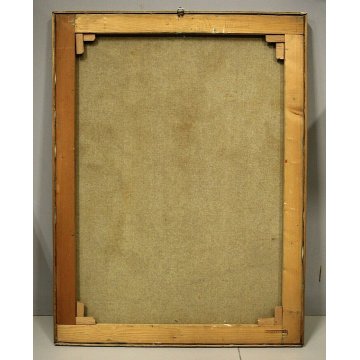 GRANDE QUADRO DIPINTO OLIO TELA B.Ballasini ARONA CANTIERE GRU BETONIERA OPERAI 