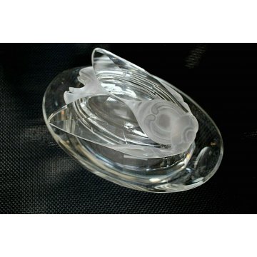 RARA ANTICA BOWL PIATTINO COPERCHIO VETRO DECORO MOSCA MOLATO ACIDATO Art Decò 