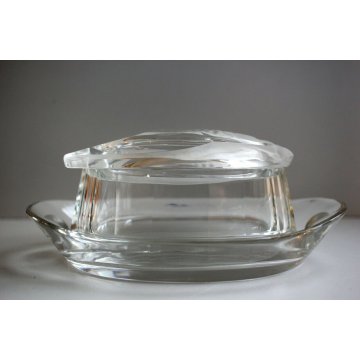 RARA ANTICA BOWL PIATTINO COPERCHIO VETRO DECORO MOSCA MOLATO ACIDATO Art Decò 