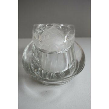 RARA ANTICA BOWL PIATTINO COPERCHIO VETRO DECORO MOSCA MOLATO ACIDATO Art Decò 