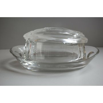 RARA ANTICA BOWL PIATTINO COPERCHIO VETRO DECORO MOSCA MOLATO ACIDATO Art Decò 