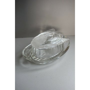 RARA ANTICA BOWL PIATTINO COPERCHIO VETRO DECORO MOSCA MOLATO ACIDATO Art Decò 