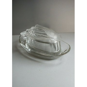 RARA ANTICA BOWL PIATTINO COPERCHIO VETRO DECORO MOSCA MOLATO ACIDATO Art Decò 