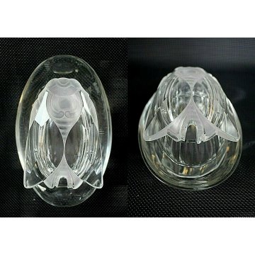 RARA ANTICA BOWL PIATTINO COPERCHIO VETRO DECORO MOSCA MOLATO ACIDATO Art Decò 