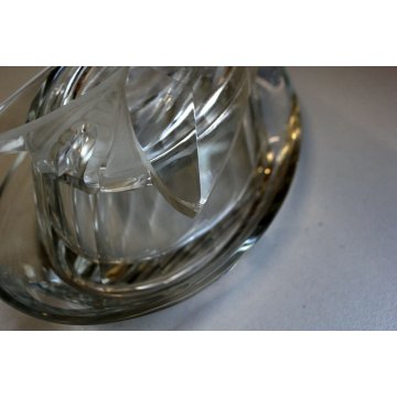 RARA ANTICA BOWL PIATTINO COPERCHIO VETRO DECORO MOSCA MOLATO ACIDATO Art Decò 