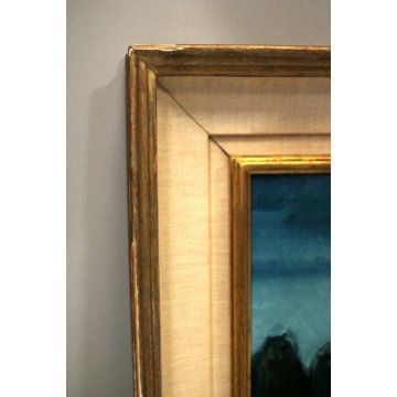 QUADRO DIPINTO OLIO TAVOLA  Fulvio Pendini PAESAGGIO VERDE BLU BORGO FIUME '900