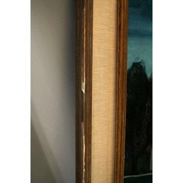 QUADRO DIPINTO OLIO TAVOLA  Fulvio Pendini PAESAGGIO VERDE BLU BORGO FIUME '900