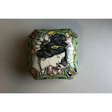 ANTICA SCATOLA CERAMICA Molaroni Pesaro DECORO FIGURA FEMMINILE LIBERTY