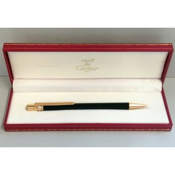 PENNA SFERA Must De Cartier TRINITY LACCA NERA ORO vintage BALLPOINT PEN BOX