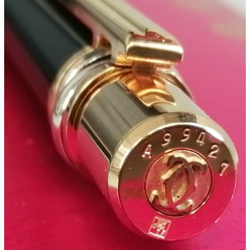 PENNA SFERA Must De Cartier TRINITY LACCA NERA ORO vintage BALLPOINT PEN BOX