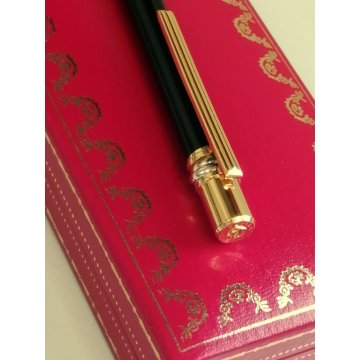 PENNA SFERA Must De Cartier TRINITY LACCA NERA ORO vintage BALLPOINT PEN BOX