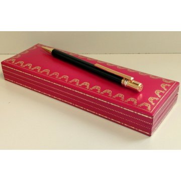 PENNA SFERA Must De Cartier TRINITY LACCA NERA ORO vintage BALLPOINT PEN BOX
