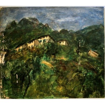 ANTICO DIPINTO Guido Tallone PAESAGGIO VILLA COLLINA BOSCO LAGO MAGGIORE '900