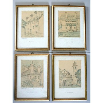 Lotto 4 QUADRI C.Zapelloni DISEGNI PAESAGGIO SCHIZZI MATITA PENNA Craveggia 1956
