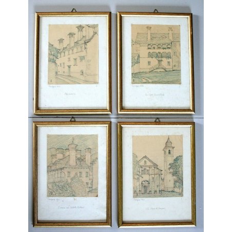 Lotto 4 QUADRI C.Zapelloni DISEGNI PAESAGGIO SCHIZZI MATITA PENNA Craveggia 1956
