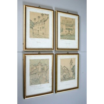 Lotto 4 QUADRI C.Zapelloni DISEGNI PAESAGGIO SCHIZZI MATITA PENNA Craveggia 1956