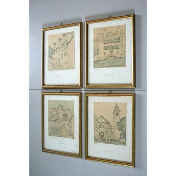 Lotto 4 QUADRI C.Zapelloni DISEGNI PAESAGGIO SCHIZZI MATITA PENNA Craveggia 1956