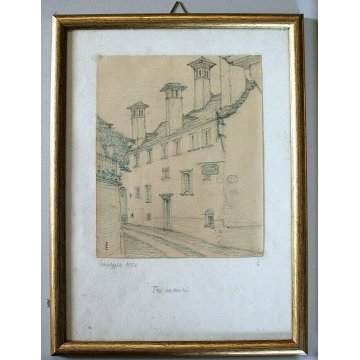 Lotto 4 QUADRI C.Zapelloni DISEGNI PAESAGGIO SCHIZZI MATITA PENNA Craveggia 1956