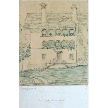 Lotto 4 QUADRI C.Zapelloni DISEGNI PAESAGGIO SCHIZZI MATITA PENNA Craveggia 1956