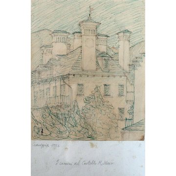 Lotto 4 QUADRI C.Zapelloni DISEGNI PAESAGGIO SCHIZZI MATITA PENNA Craveggia 1956