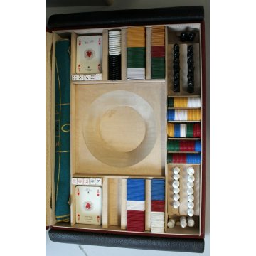 SET CASINO' VINTAGE GIOCO CARTE SCACCHI DAMA POKER ROULETTE MIDCENTURY GAME BOX