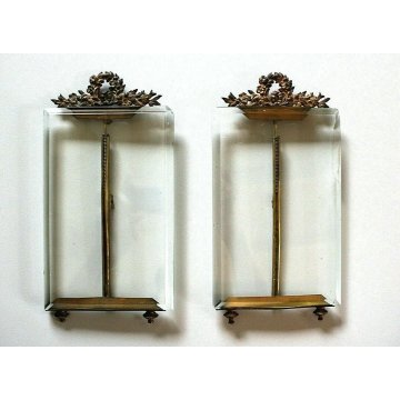 ANTICA COPPIA CORNICE LIBERTY CRISTALLO MOLATO METALLO DORATO FIORI FOGLIE '900