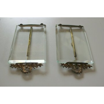 ANTICA COPPIA CORNICE LIBERTY CRISTALLO MOLATO METALLO DORATO FIORI FOGLIE '900