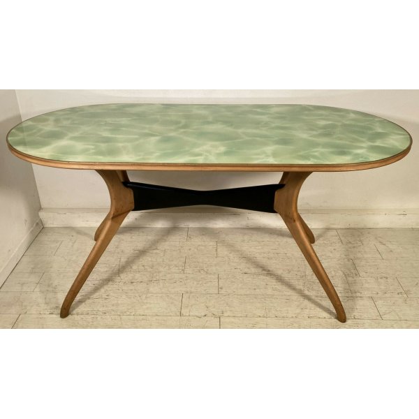 Base per tavolo in legno con ripiano in marmo verde Alpi, anni '50