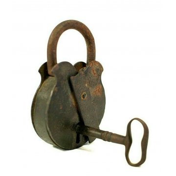 ANTICO LUCCHETTO FERRO BATTUTO FUNZIONANTE CATENACCIO PADLOCK IRON KEY '800