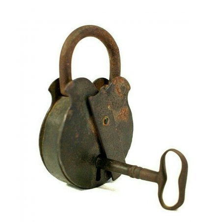 ANTICO LUCCHETTO FERRO BATTUTO FUNZIONANTE CATENACCIO PADLOCK IRON KEY '800