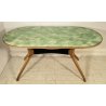 TAVOLO VINTAGE LEGNO FAGGIO STILE ICO PARISI VETRO EFFETTO MARMO VERDE ANNI 50 