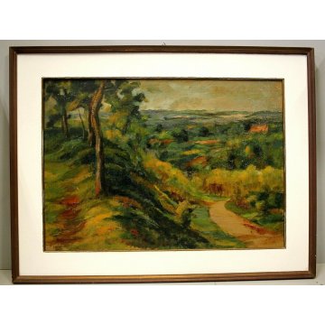 DIPINTO OLIO Alessandro Negri PAESAGGIO ROBECCHETTO SELVA CAMPAGNA STRADA  '900